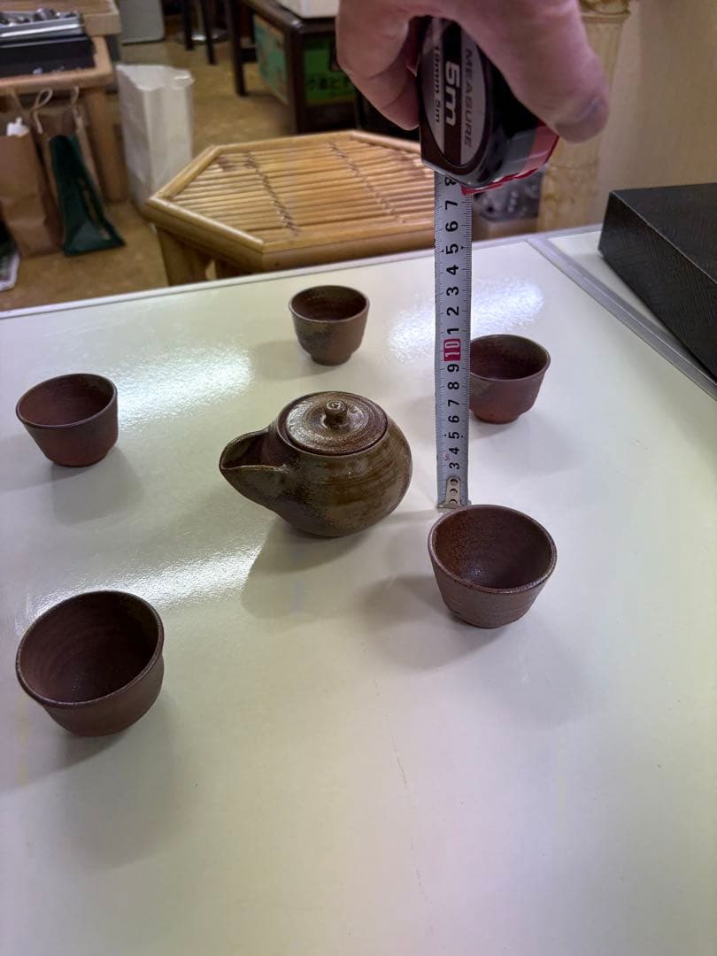 【備前焼】宝瓶 煎茶器セット 湯呑五客 陶印「真」 煎茶道具 誂え箱