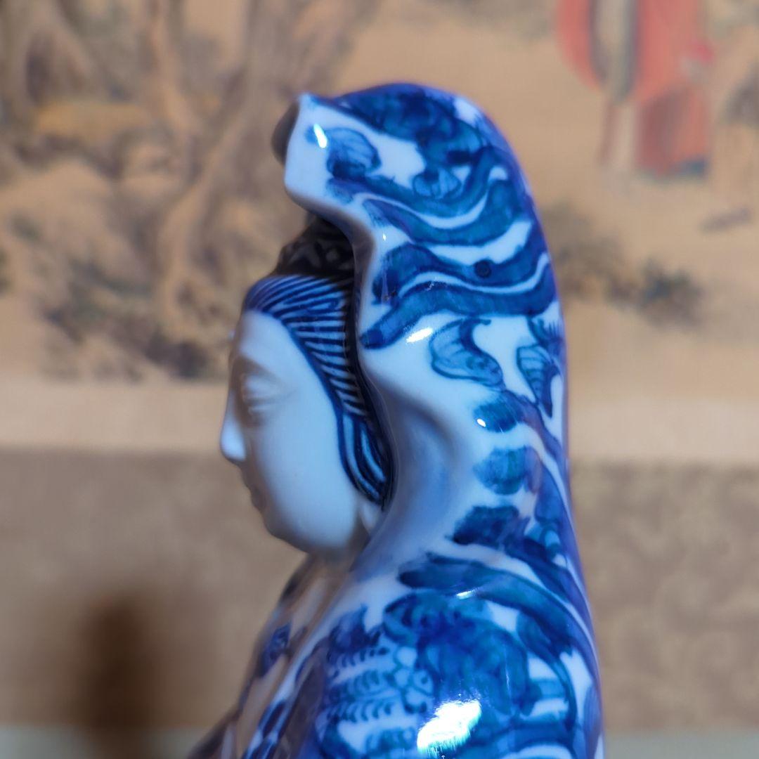 骨董品　陶芸　九谷焼　陶器置物　神像　仏像　染付観音菩薩像