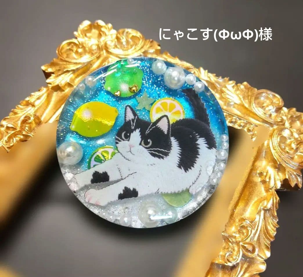 にゃこす(ΦωΦ)様ライムとレモンのハチワレちゃん レジンヘアゴム