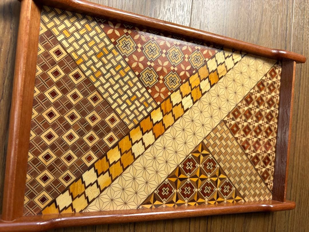 箱根寄木細工　お盆　（トレー　伝統工芸品　アンティーク）