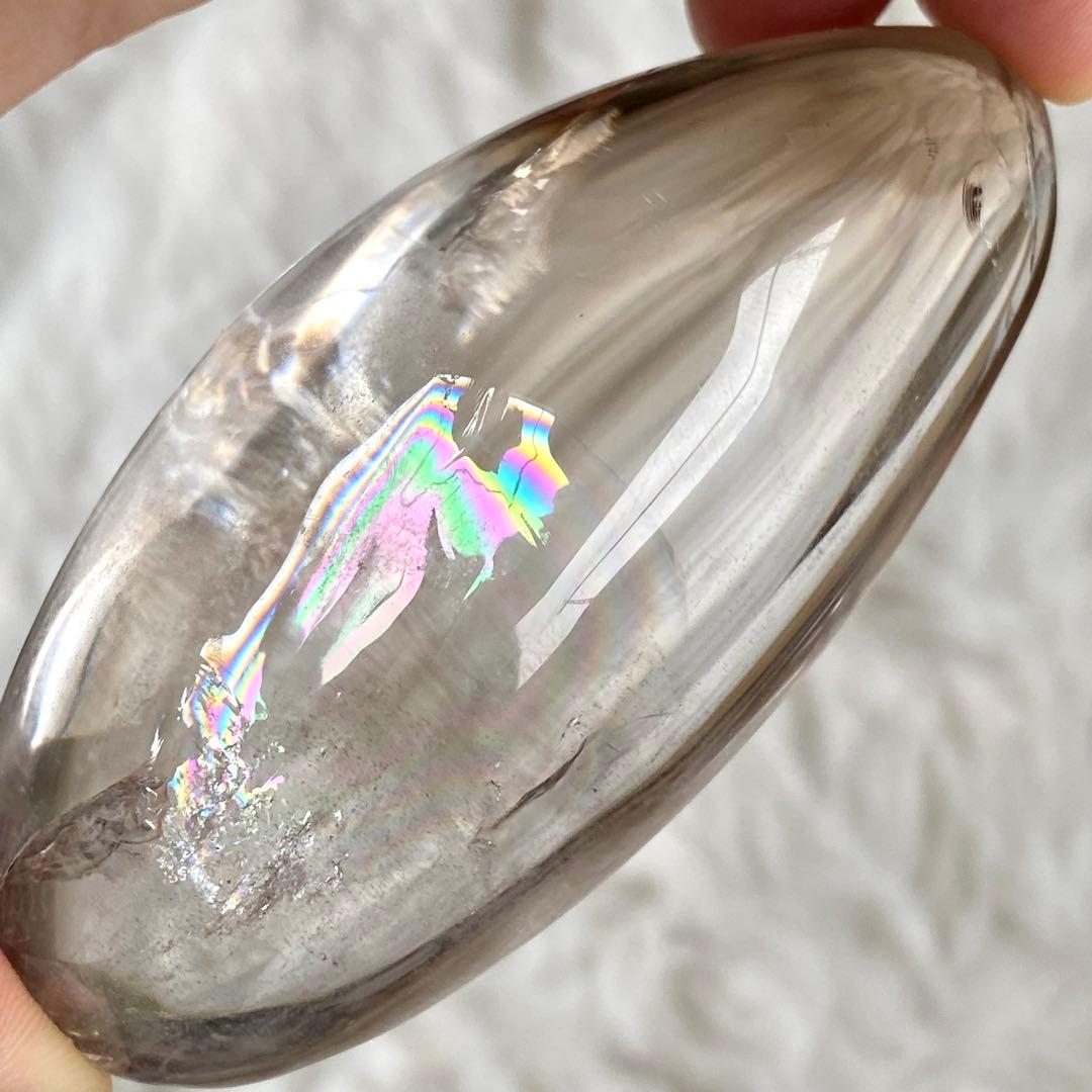 【 天然石 透明感高い 川流れ水晶 美しい 虹 水晶 一部スモーキークォーツ