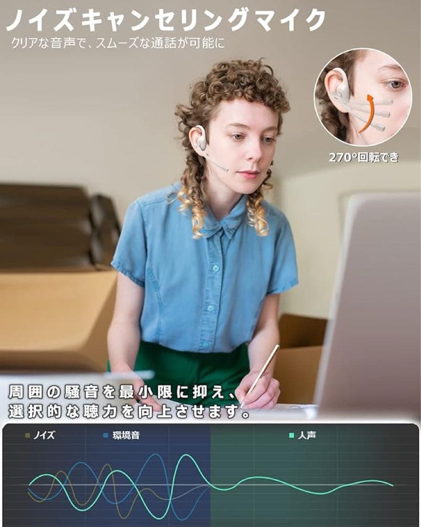 bluetooth5.2 イヤホンマイク 最強ノイズキャンセリングマイク ワイヤ