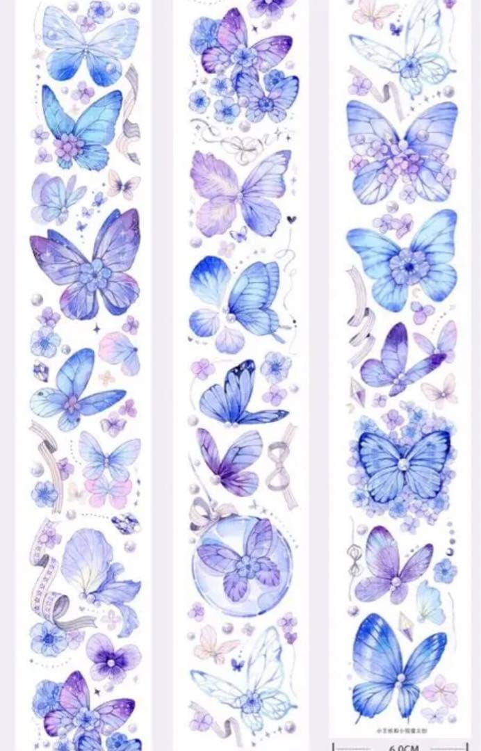 海外マスキングテープ　5点セット♡薔薇　蝶　ボタニカル　素材
