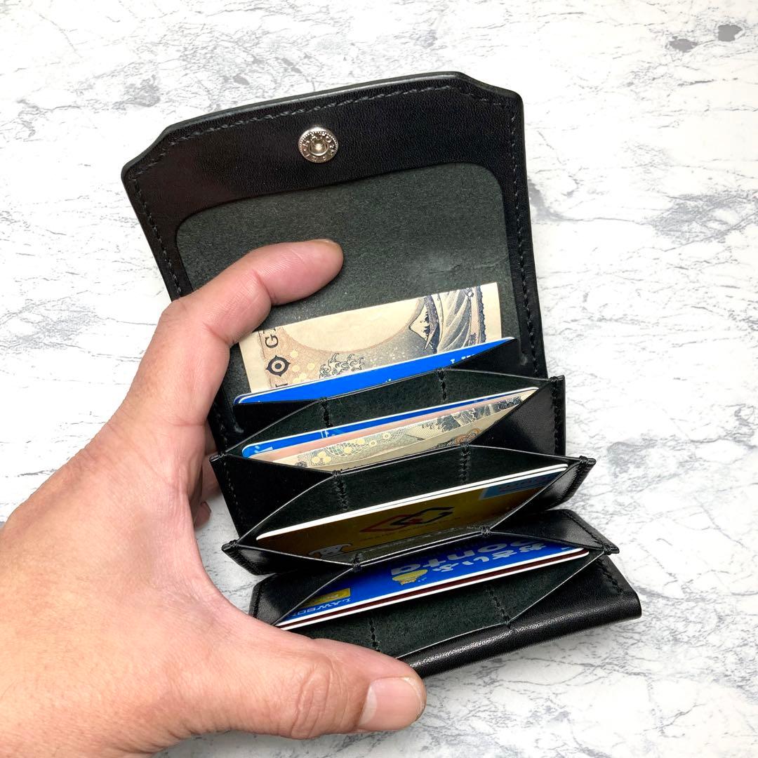 【総手縫い】栃木レザー ミニ財布 黒 本革 コンパクト財布 メンズ レディース