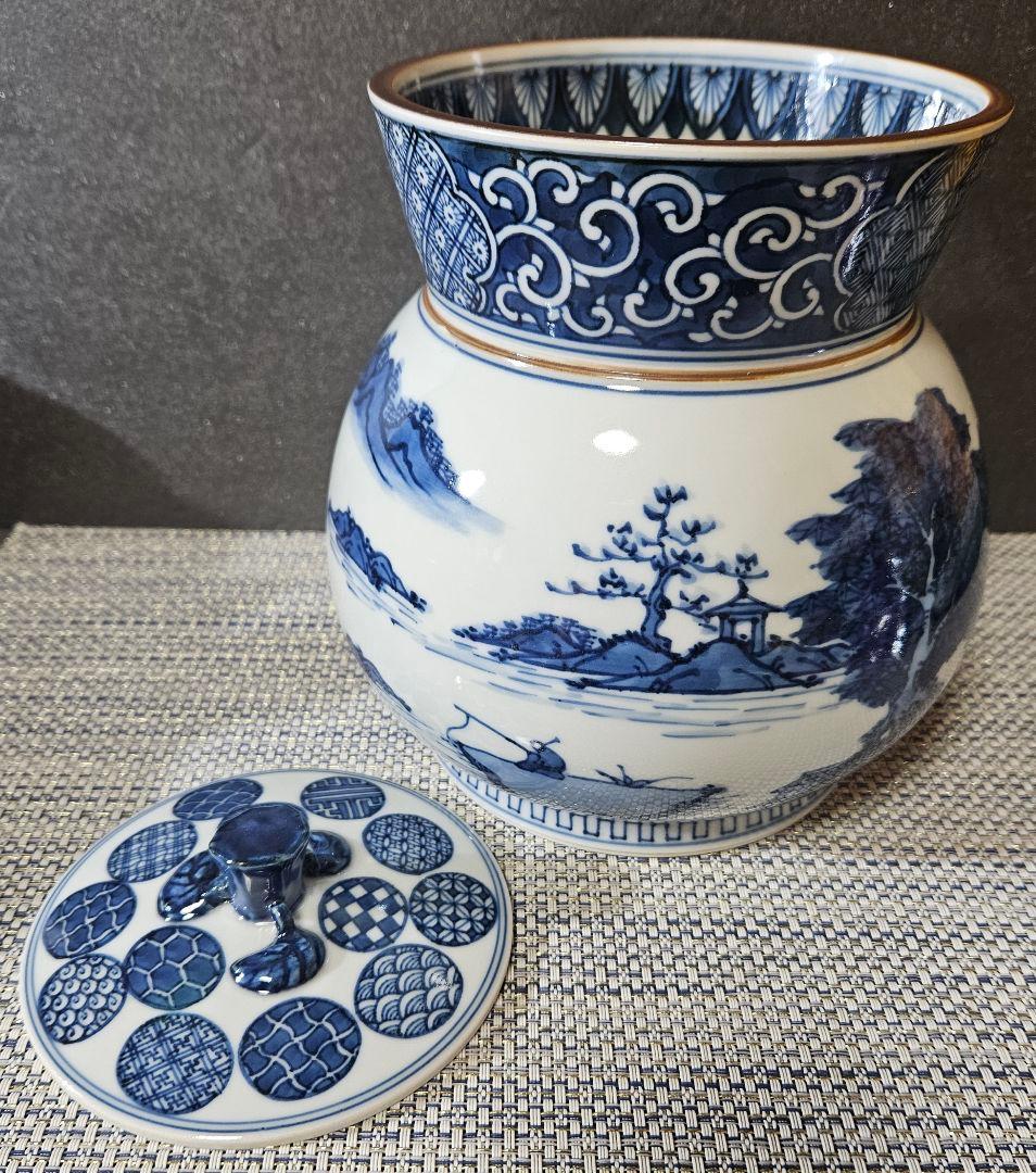 【秀逸品❗】清水焼　京焼　名工　山本壹楽造　染付　山水絵　水指　共箱　茶道具