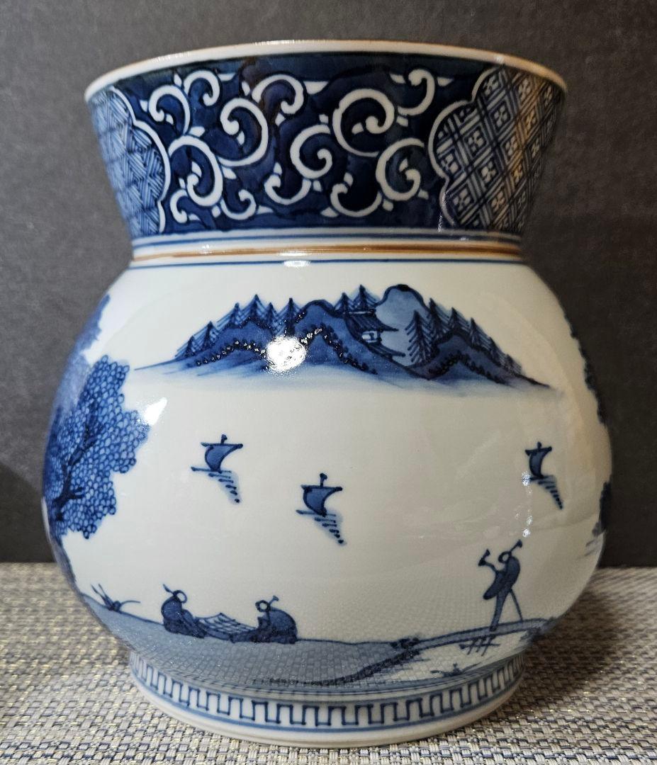 【秀逸品❗】清水焼　京焼　名工　山本壹楽造　染付　山水絵　水指　共箱　茶道具