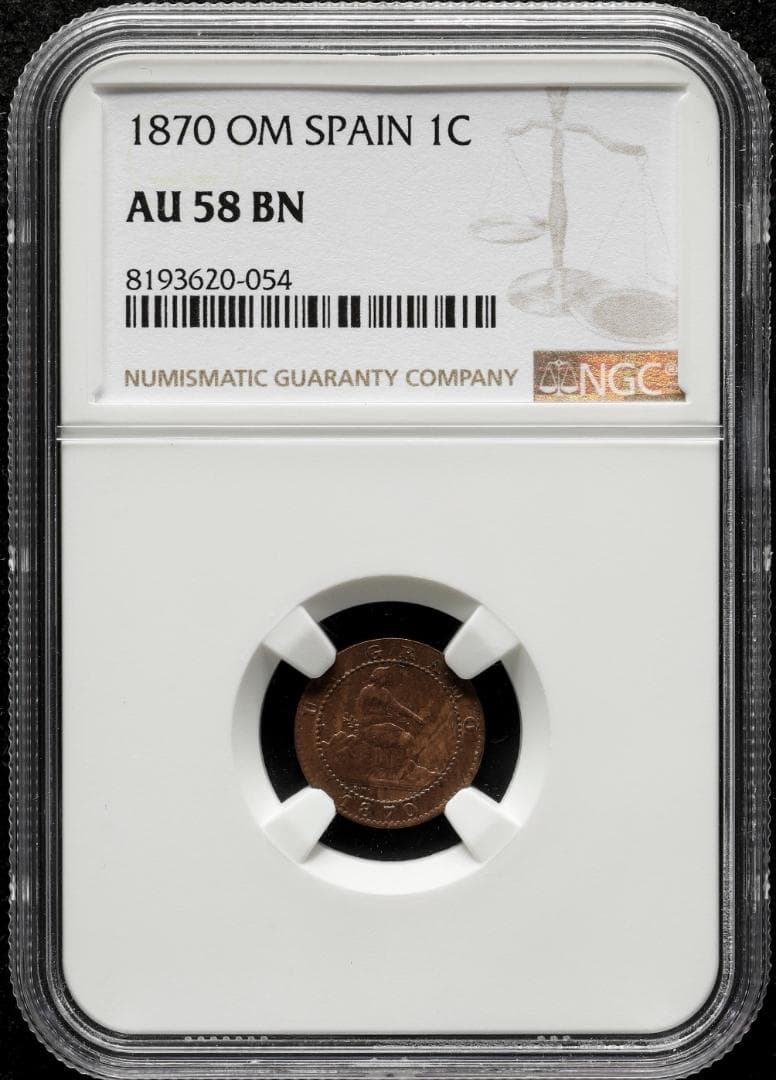 NGC-AU58BN スペイン 1870 OM 1センティモ 銅貨