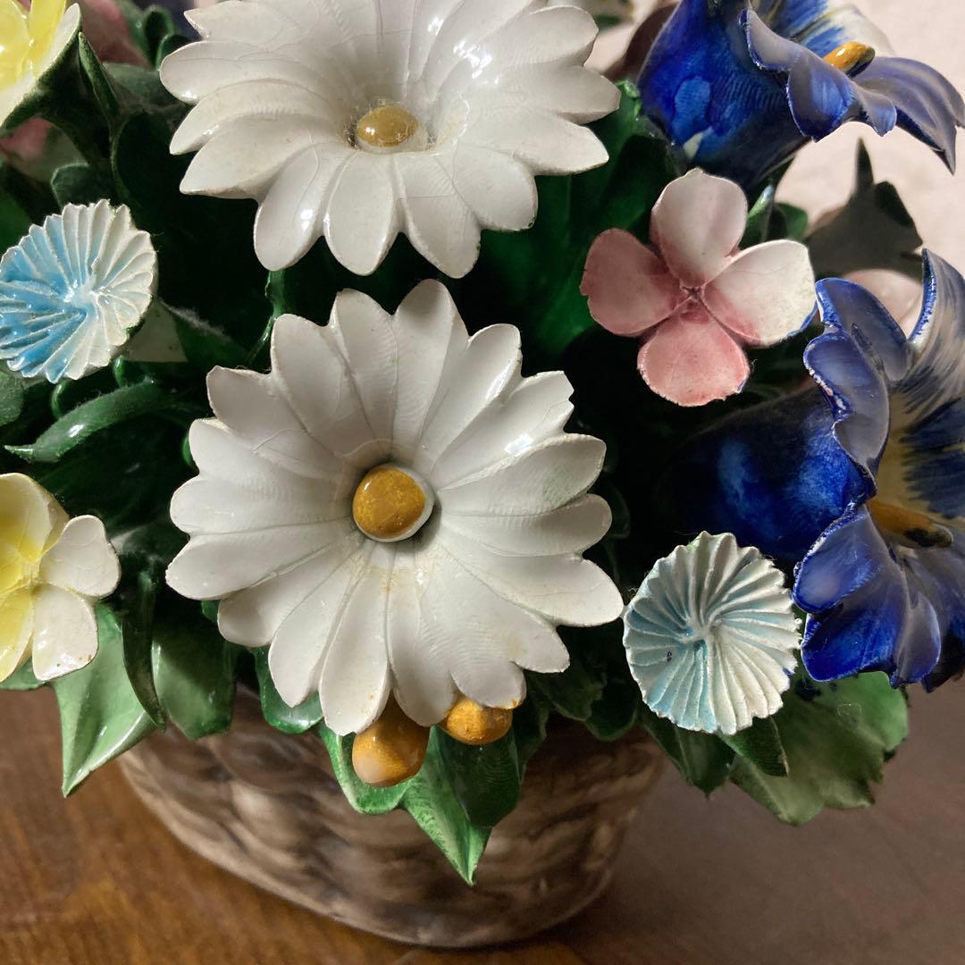 陶器製花　カラフルな花　置物
