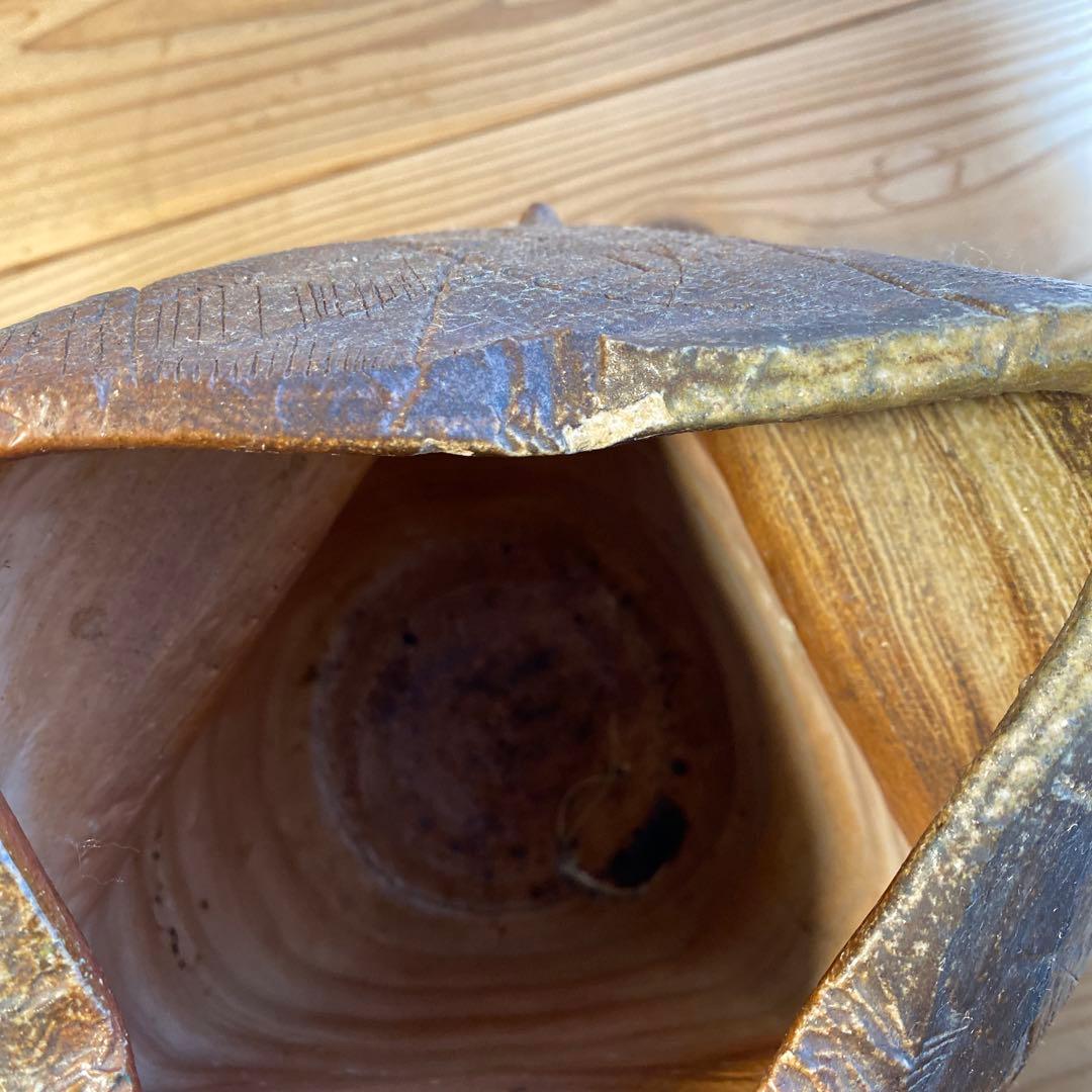 手作り陶器 花瓶 茶色