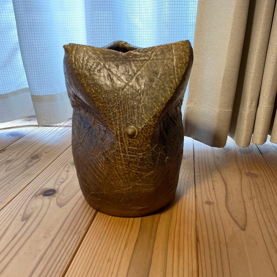 手作り陶器 花瓶 茶色