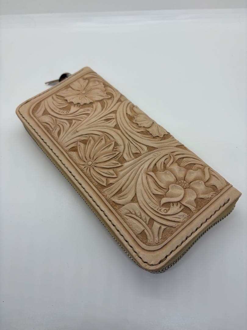 ハンドメイド レザーカービング ラウンドジップ財布