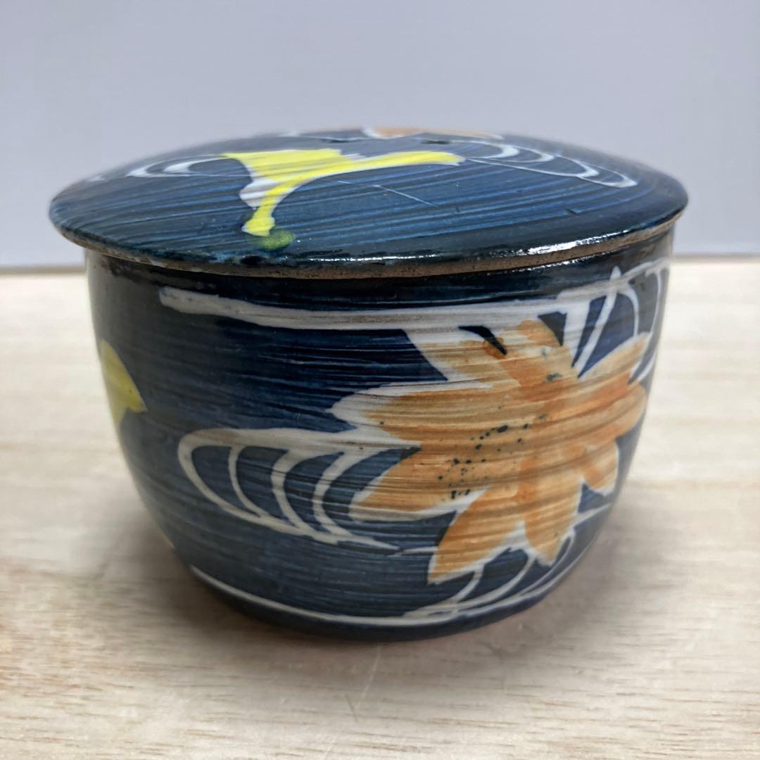D-4 九谷焼 宗秀 薬味入れ ポット 蓋付 陶器 藍色 食器 和食器 茶器
