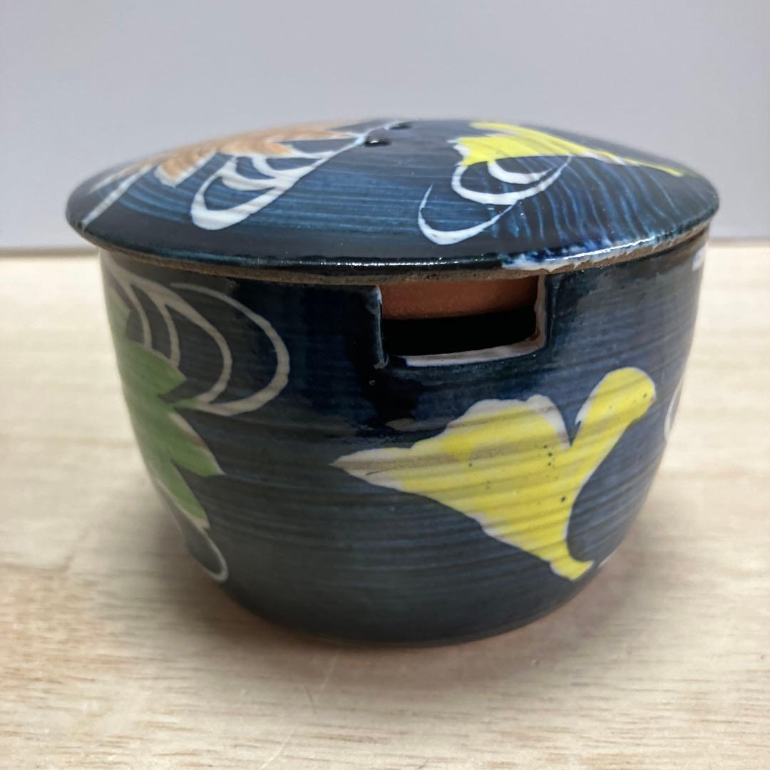 D-4 九谷焼 宗秀 薬味入れ ポット 蓋付 陶器 藍色 食器 和食器 茶器