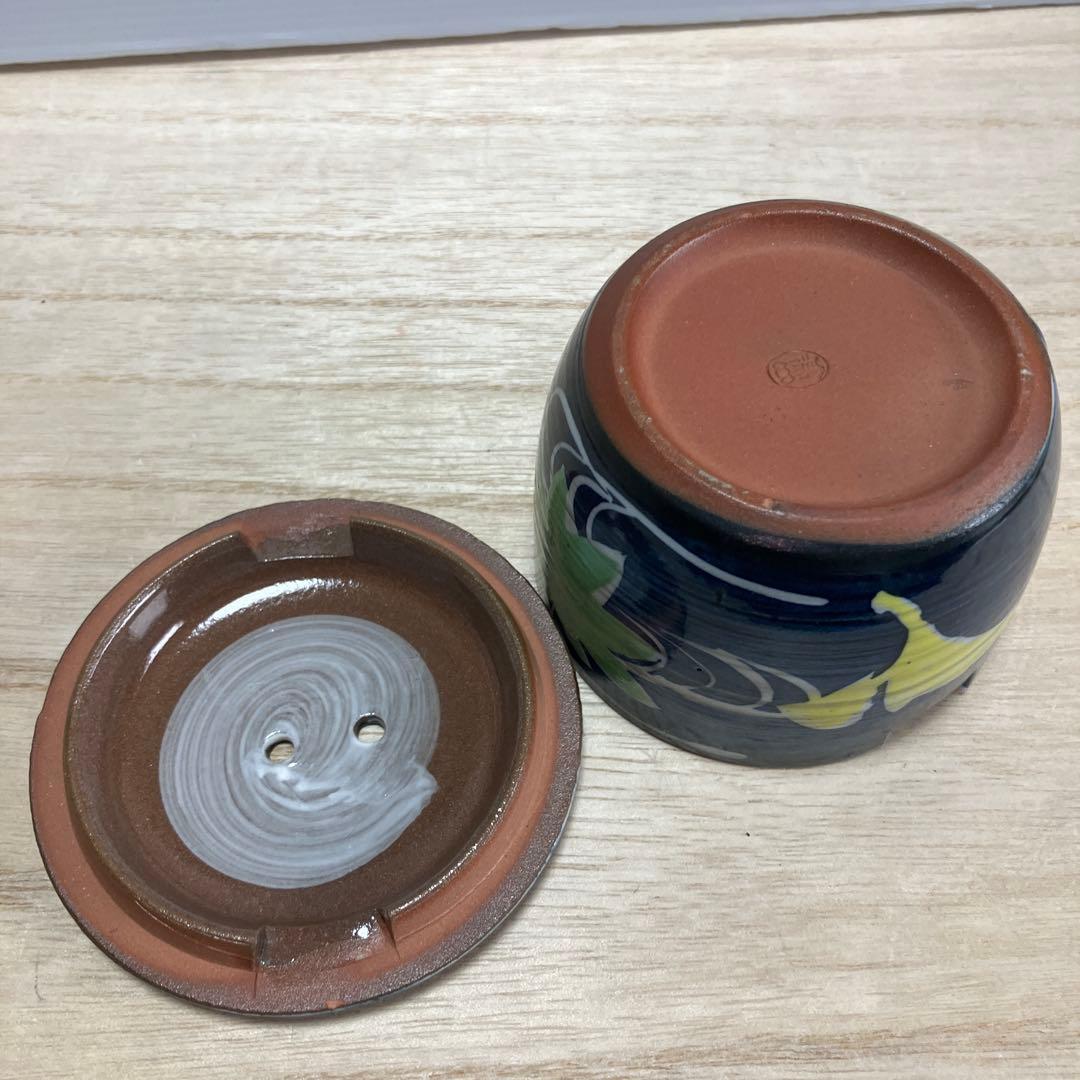 D-4 九谷焼 宗秀 薬味入れ ポット 蓋付 陶器 藍色 食器 和食器 茶器