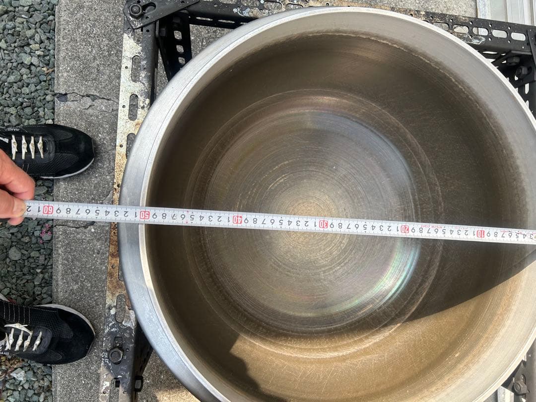 蕎麦　うどん釜 木製蓋付き シルバー