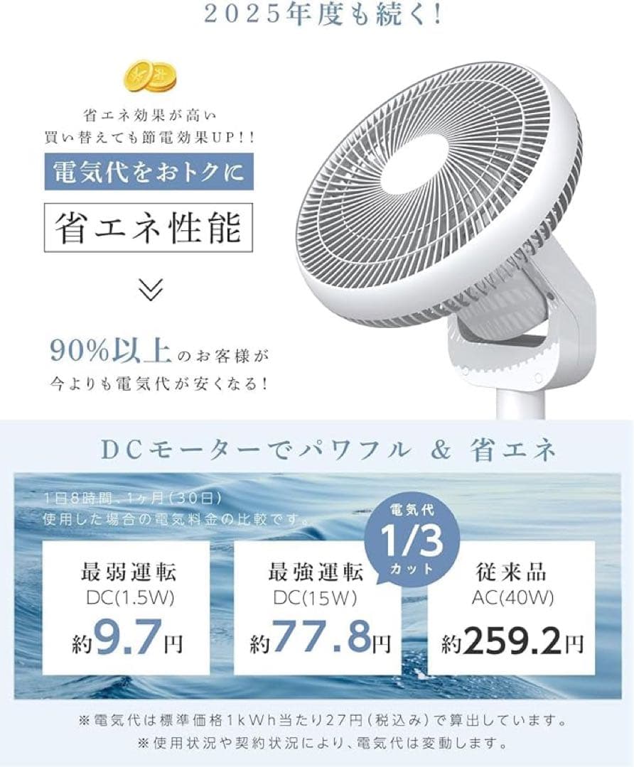 2025新型＆3D首振り 省エネ DCモーター サーキュレーター 3段階