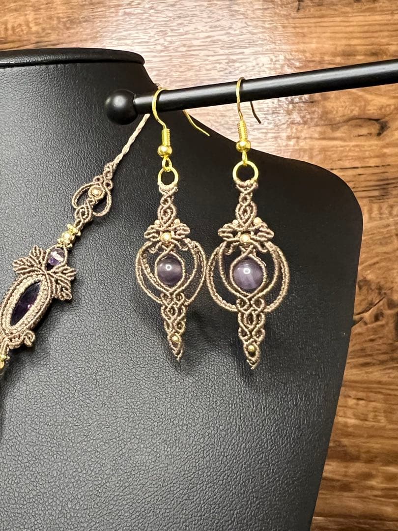 アメトリン×アメシスト マクラメジュエリー｜天然石ネックレス ピアス