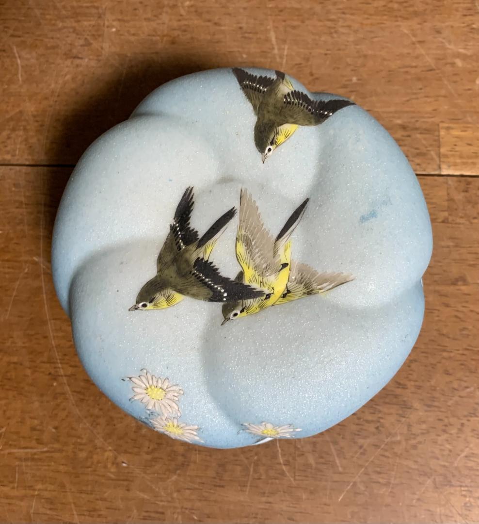 中国美術 菓子器 鳥・蝶・花模様 陶器 中国古玩 現状品!!