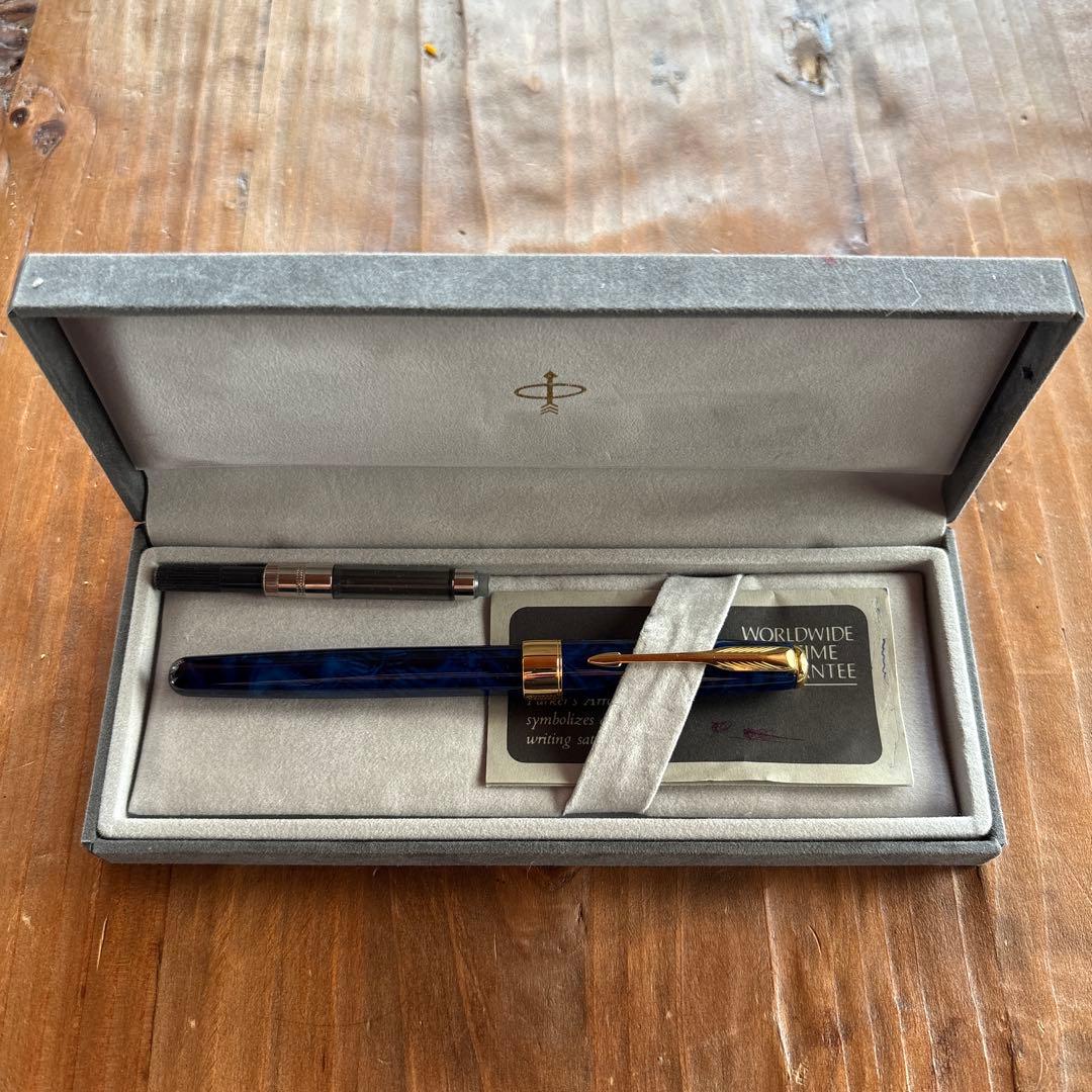 PARKER 青色万年筆 金ペン先付き