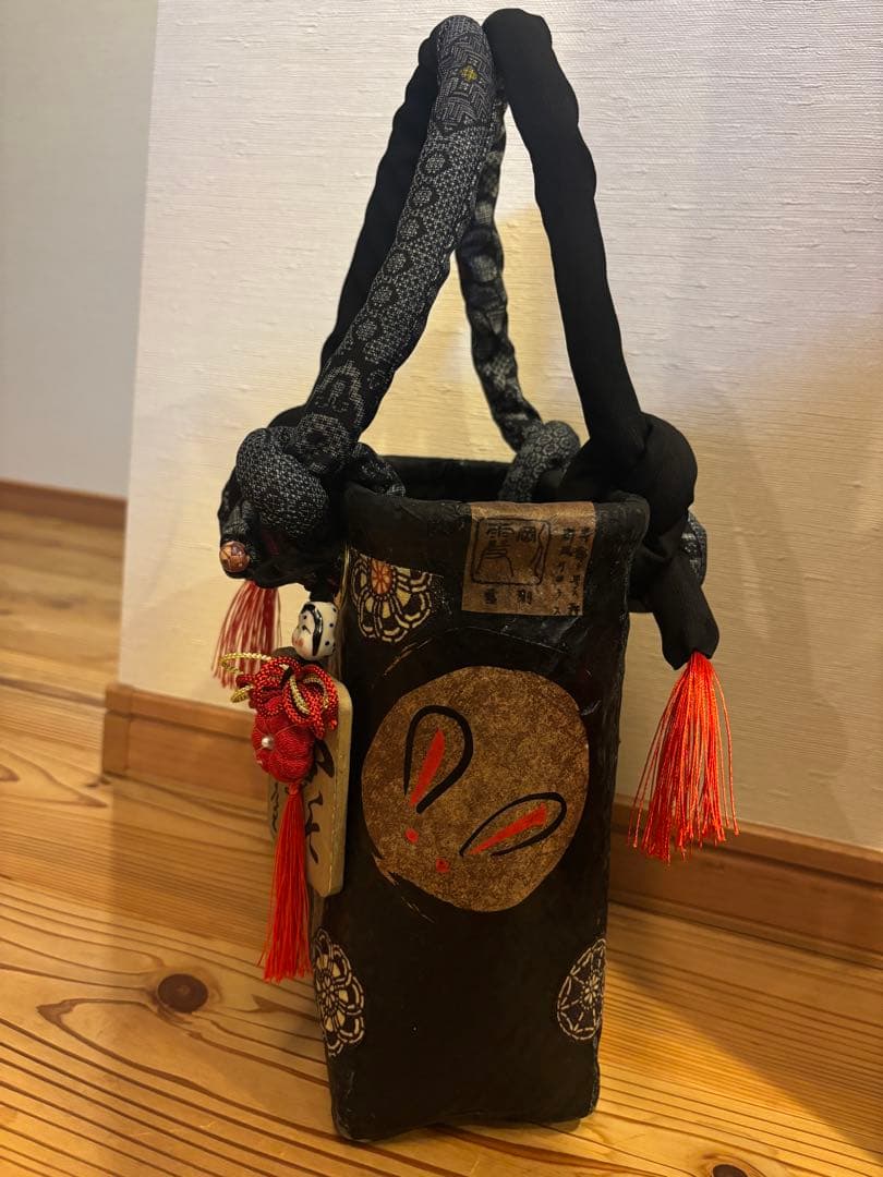 縦長大島紬一閑張りバック