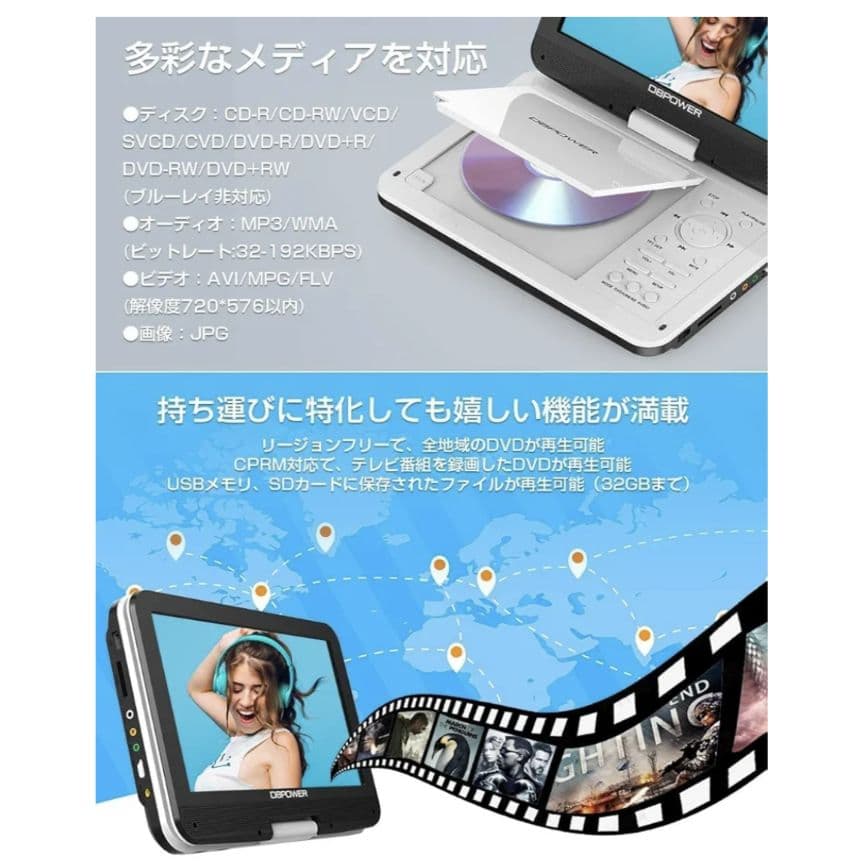 【新機種】DBPOWER ポータブルDVDプレーヤー 12.5型