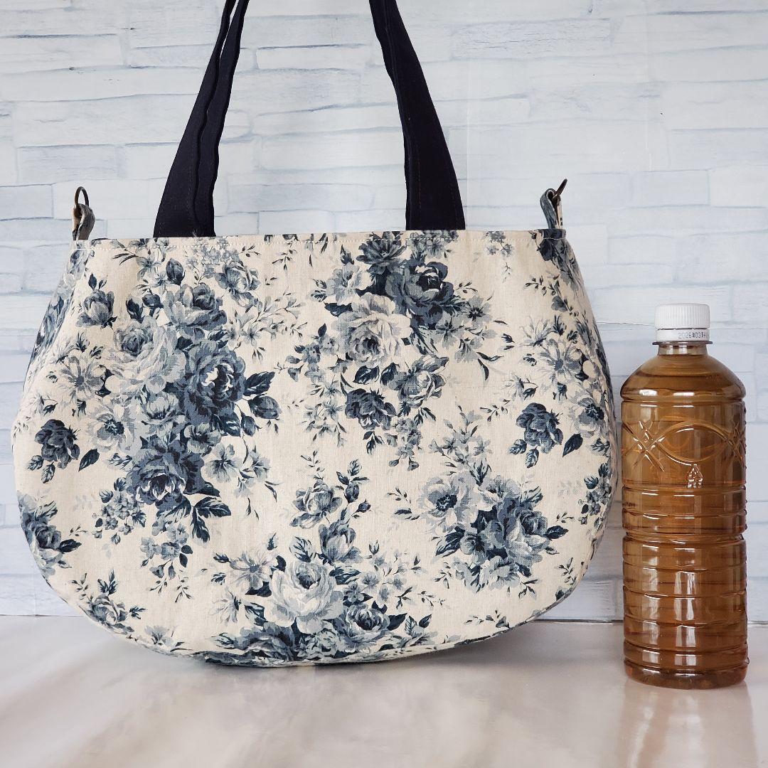 ハンドメイド ラウンドバッグ 丸いトートバッグ ローズブーケの花柄