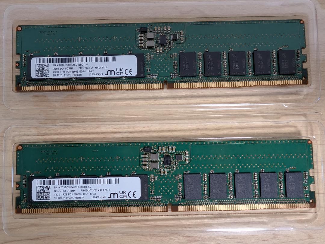 メモリー Micron DDR5-5600 ECC UDIMM 16GBx2 32GB