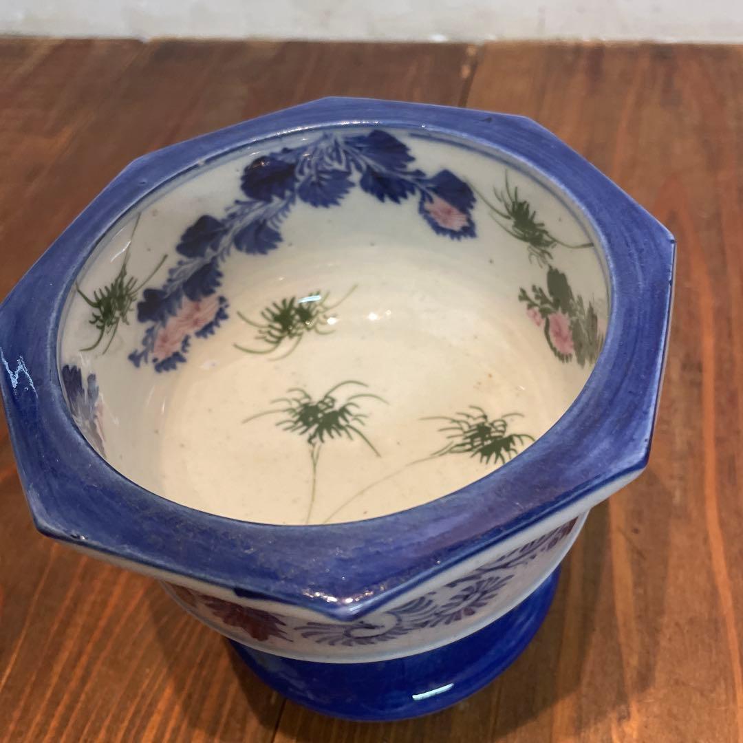 美品　古伊万里　色絵杯洗　盃洗　明治時代頃　伊万里焼　はいせん　花の絵柄が華やか