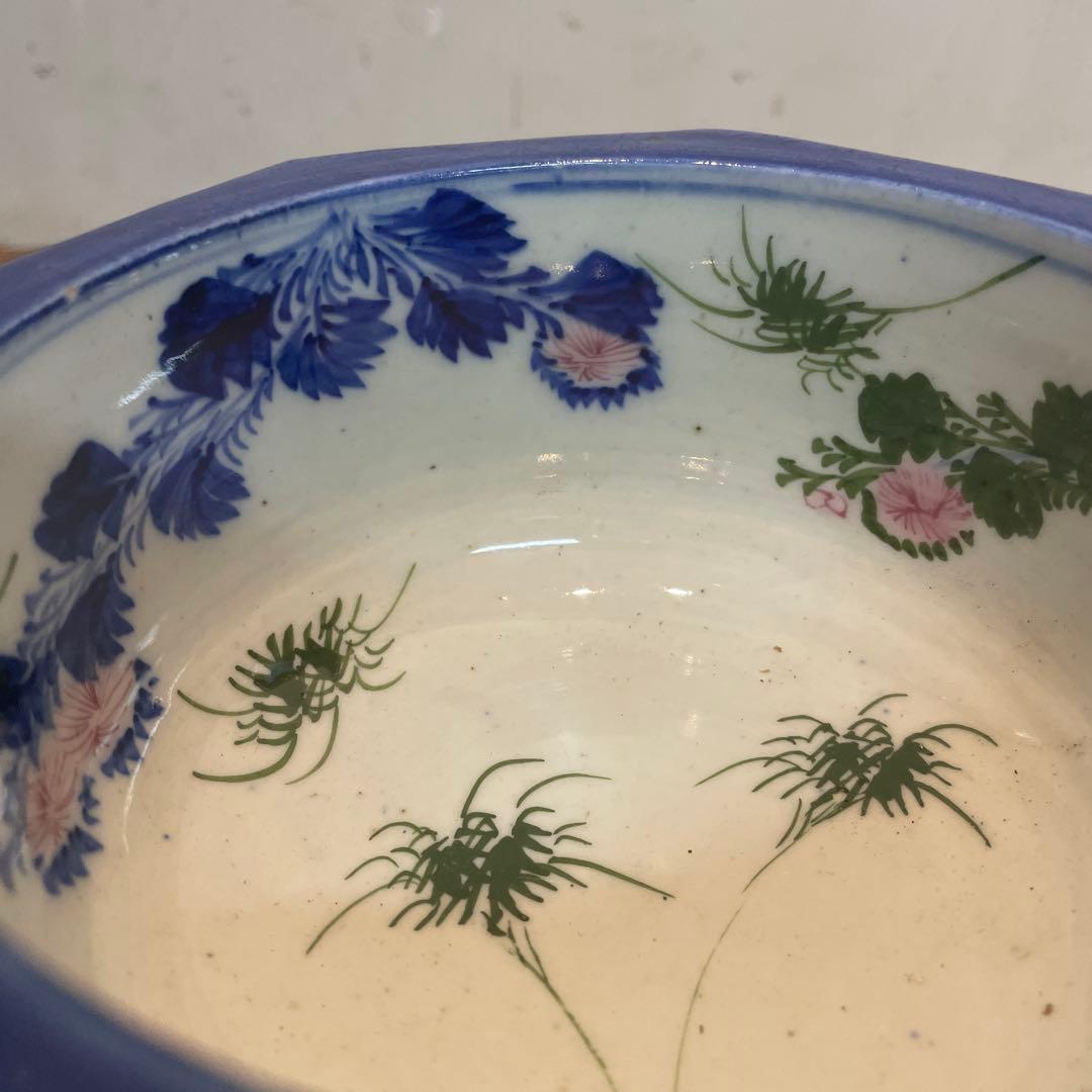 美品　古伊万里　色絵杯洗　盃洗　明治時代頃　伊万里焼　はいせん　花の絵柄が華やか