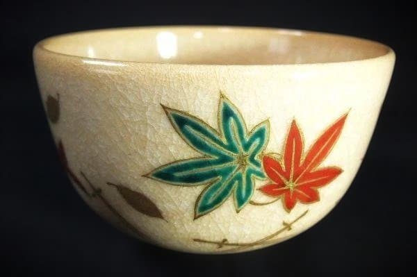 紅葉模様 薩摩釉 吹寄「平安 暁山」作 茶道具 抹茶茶碗 京焼 清水焼