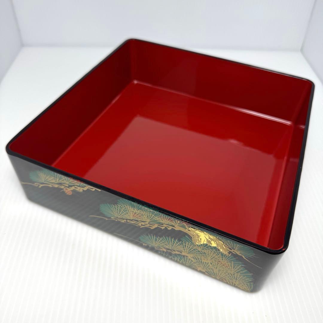 会津塗 三段重 松峯作 天然木 黒内朱 沈金 蒔絵 重箱 漆器 伝統工芸