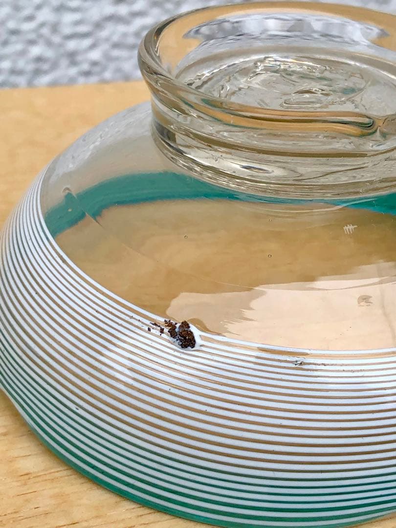 氷コップ 大正 吹きガラス ブルーに白い螺旋文様 ガラス鉢 氷カップ レトロ