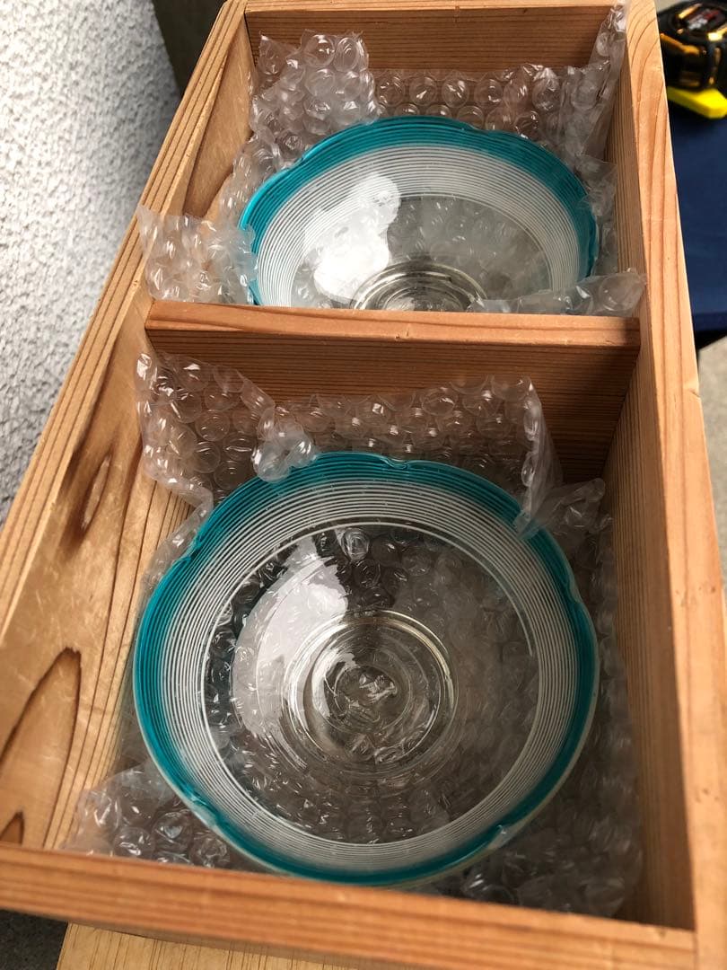 氷コップ 大正 吹きガラス ブルーに白い螺旋文様 ガラス鉢 氷カップ レトロ