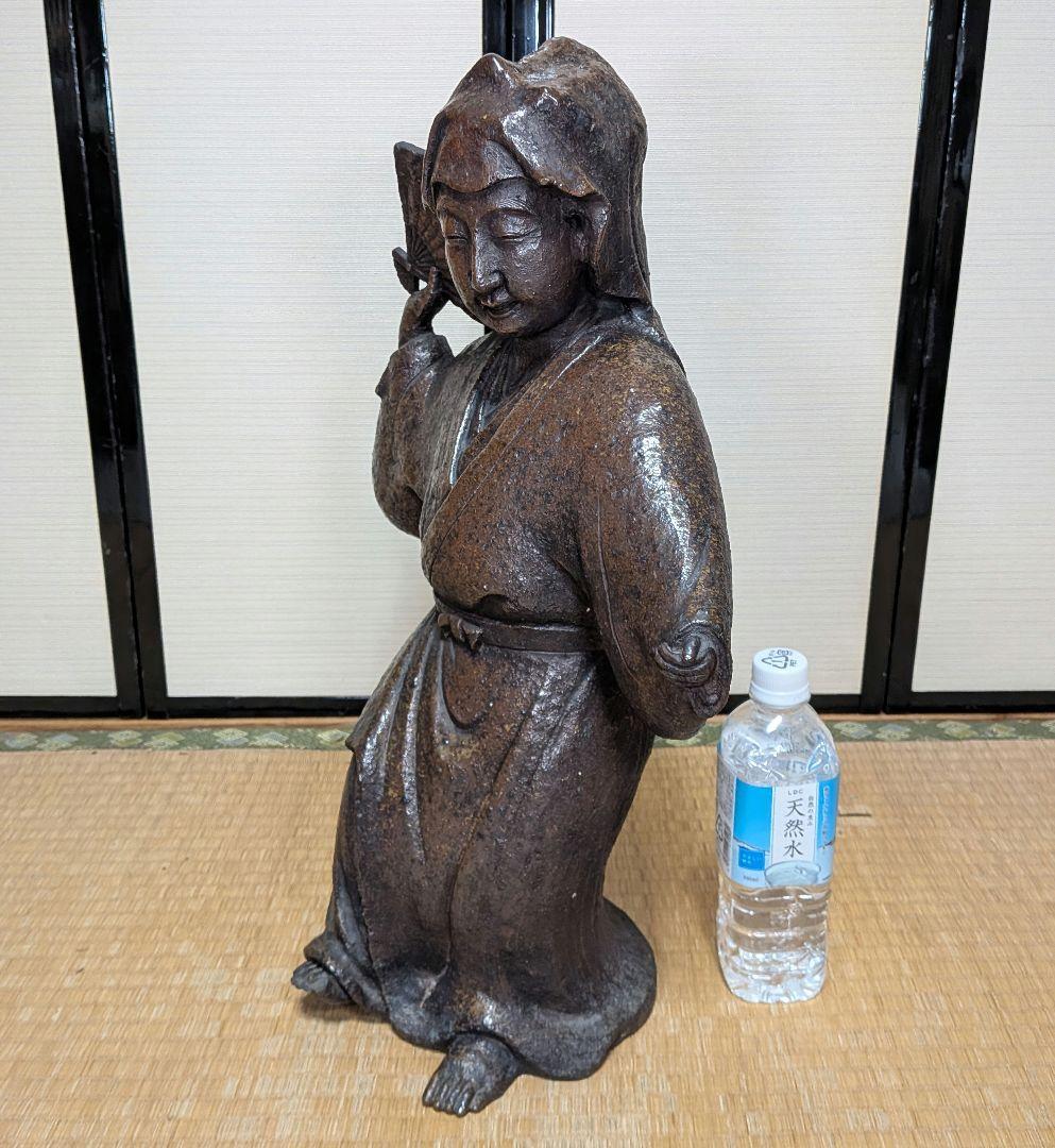 明治～昭和初期 一木作 備前焼 踊る娘像 扇子 陶像 百姓 農家 舞妓 舞姫