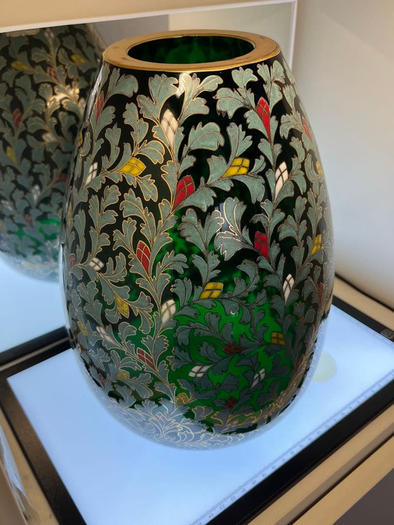 窯彩硝子　雨宮喜能登 花唐草文模様　花瓶　フラワースタンド　中古品