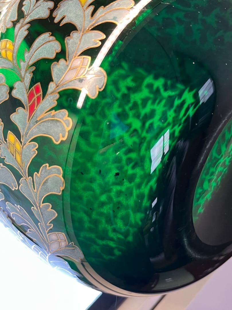 窯彩硝子　雨宮喜能登 花唐草文模様　花瓶　フラワースタンド　中古品