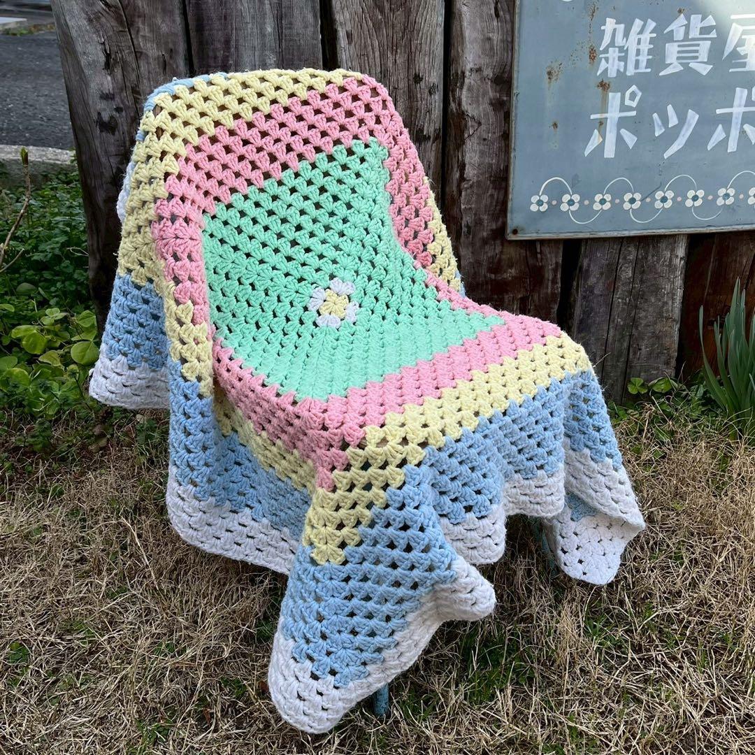 【USA vintage】グラニーブランケット　パステルカラーグラニースクエア
