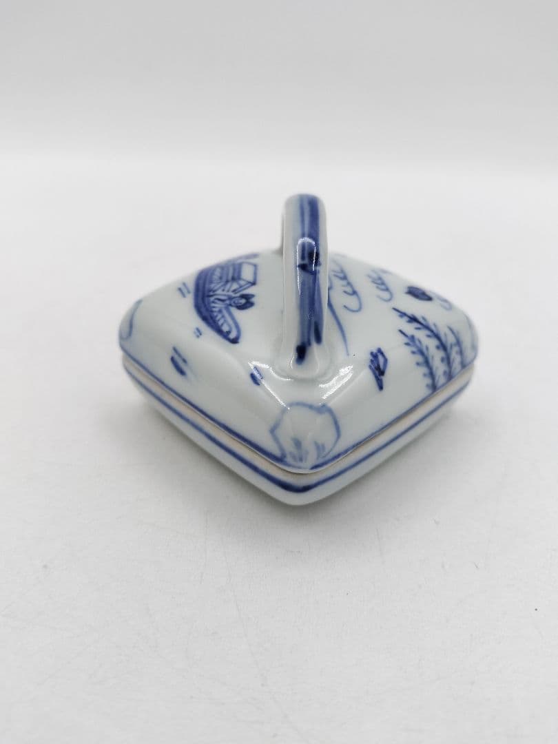 d245 香合 染付 角田川(隅田川) 真葛香斎 木箱 茶道具 古物