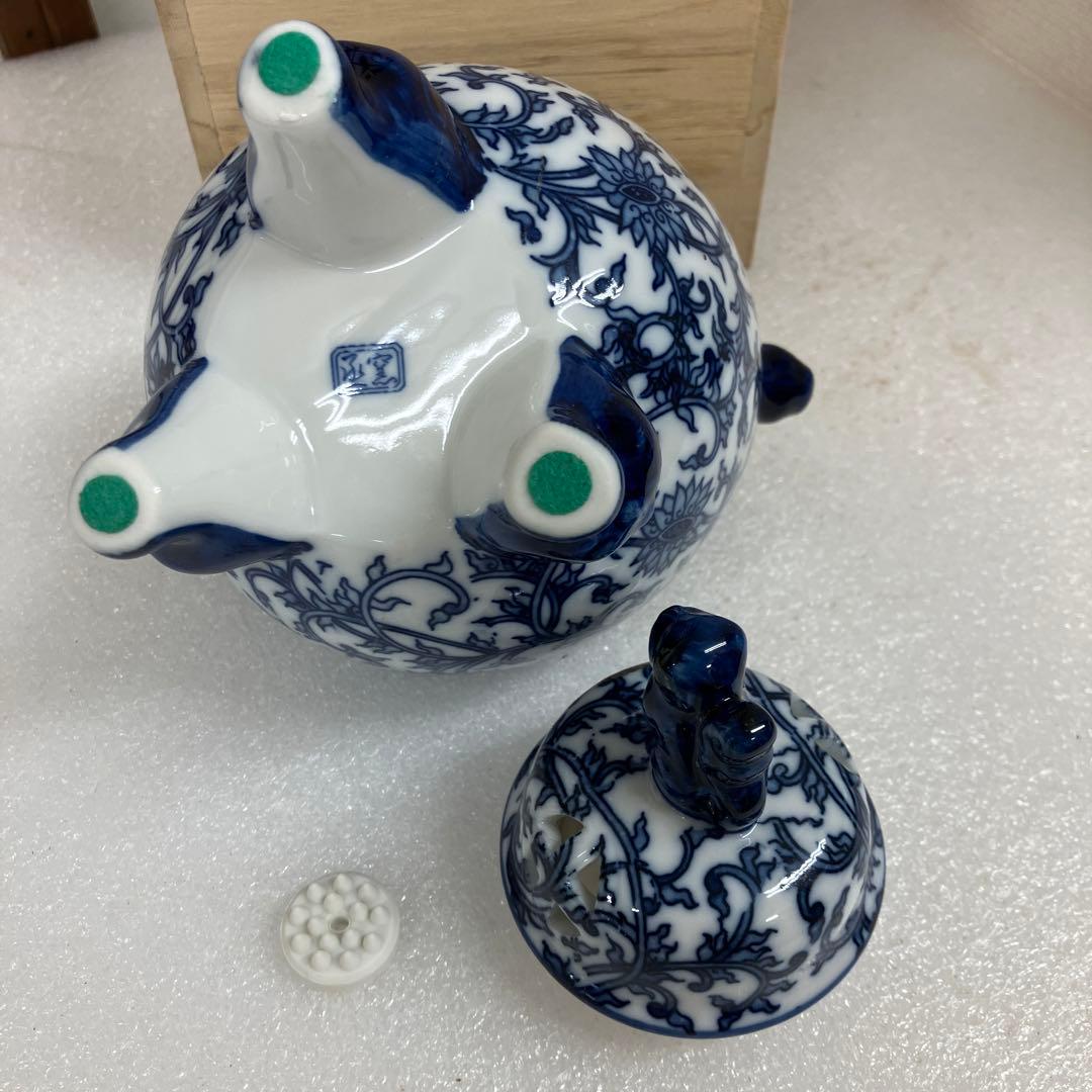 茶道具　香炉　染付香炉　烝窯製　共箱　N223AK