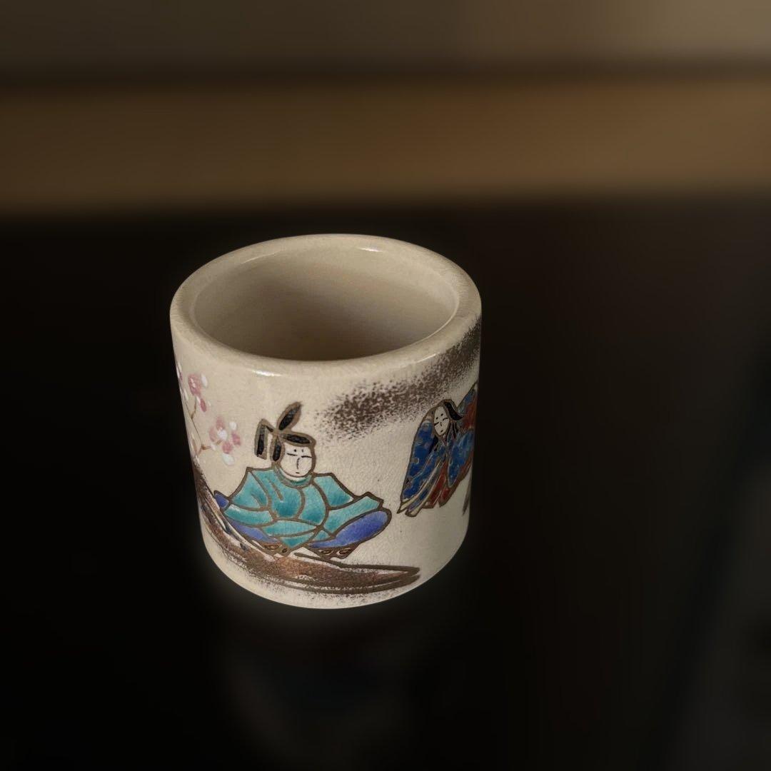 値下げ！茶道　上巳の節句　蓋置と茶碗（仁清檜扇立雛-京焼高台寺窯　陶楽造）　雛祭