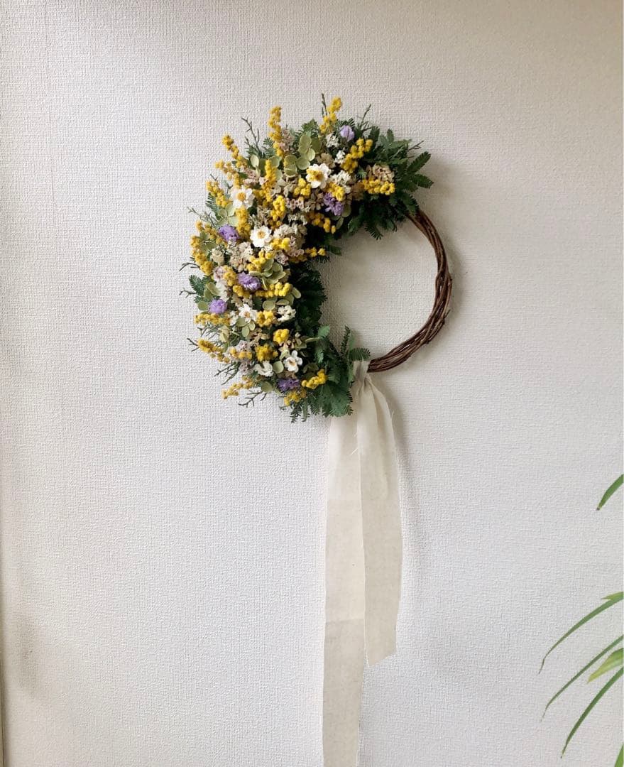 ＊ Natural＊ミモザと春の小花のリース＊ドライフラワーリース