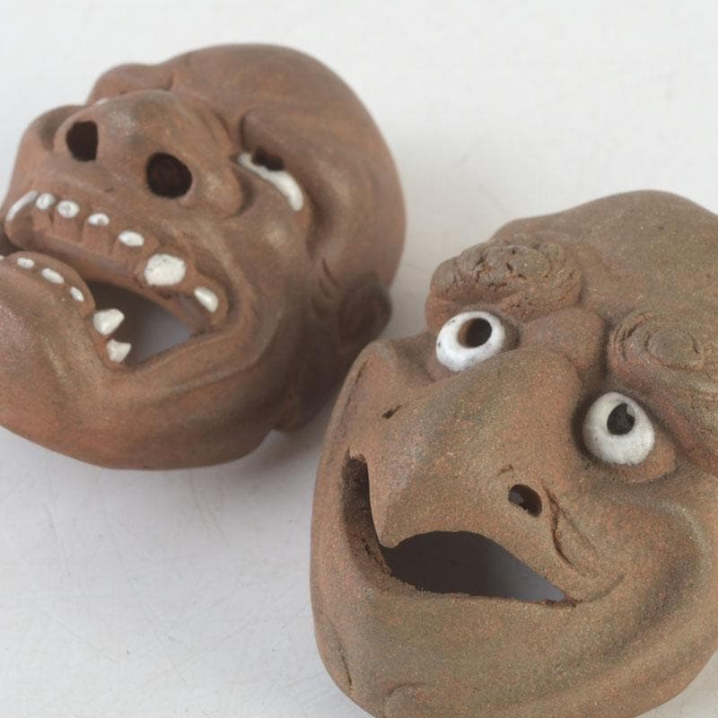 時代提げ物　石峯作　朱泥　面根付　5点まとめて　V　A25
