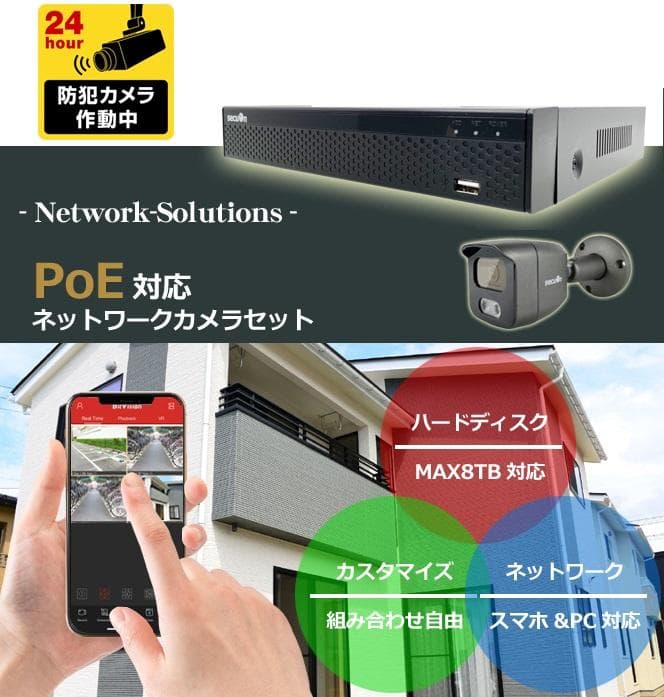 ニックのピザ800万画素防犯カメラ4台 レコーダーセット カメラ電源不要