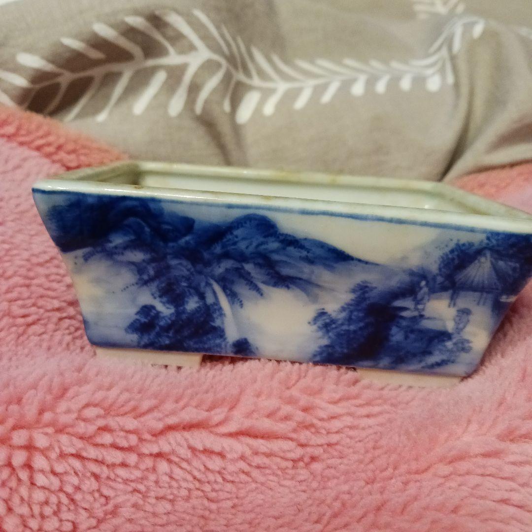 値下げ小品盆栽鉢寿悦山水画長方鉢