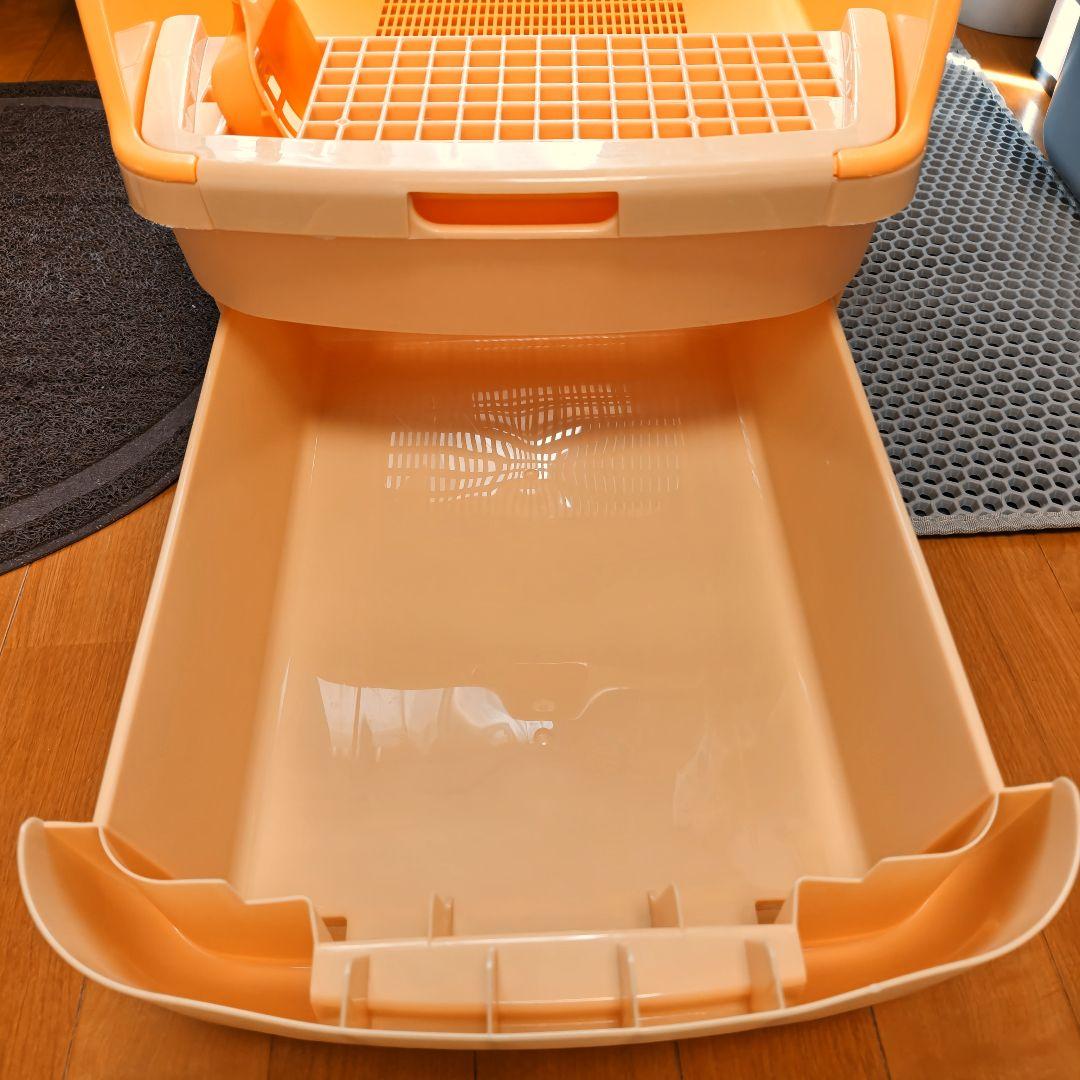 【中古/廃盤品】アイリスオーヤマ 楽ちん猫トイレ フード付き オレンジ