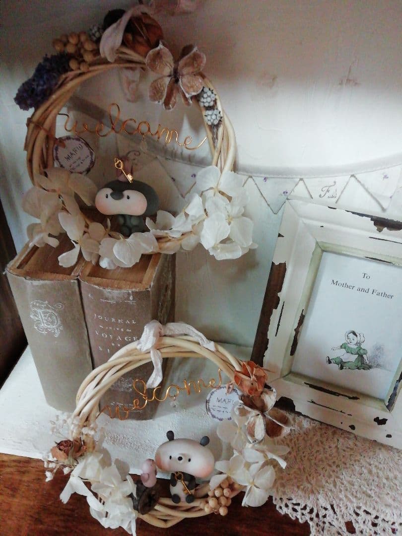 再撮影 ♡( ฅ•ω•ฅ）.。.:*♡ペンギンと小鳥のリース♬クリスタル付き