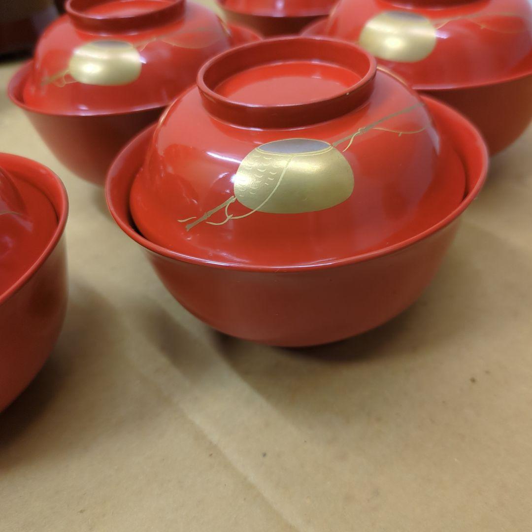 骨董　お椀　蓋付き　漆器　蒔絵　海　木製　漆　5つ〜