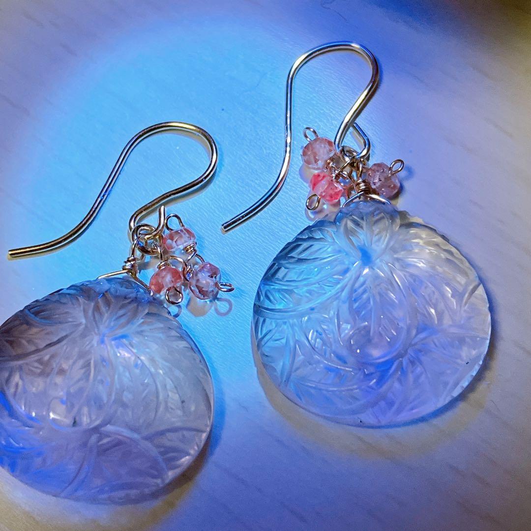 一点物✧リーフカービング✧ピンクアメシスト×ドラゴンガーネットピアス
