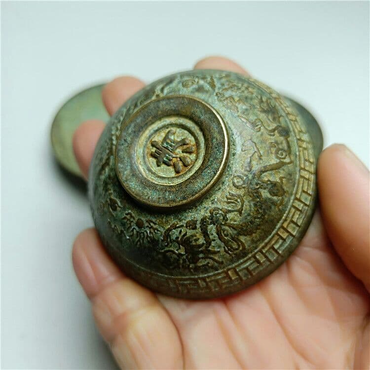 古銅工芸品福禄壽喜茶碗小湯呑み置物