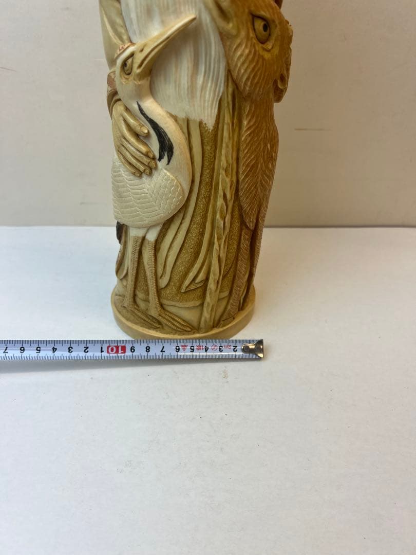 美品　玉泉作　極上鶴寿老置物　1800g